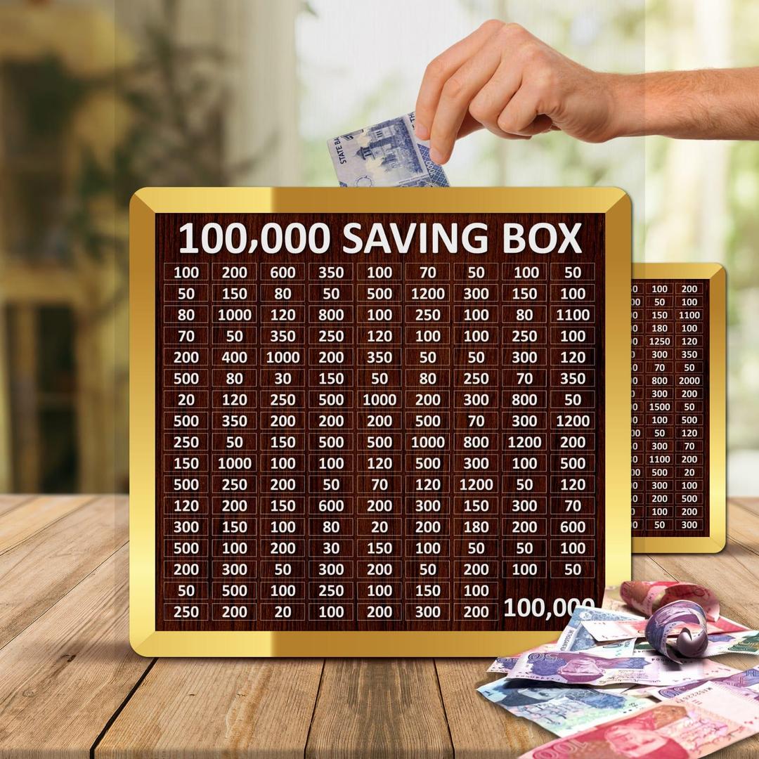 100,000 PKR Wooden Money Saving Box | Cash Challenge Tracker View Gallery - Pakistan