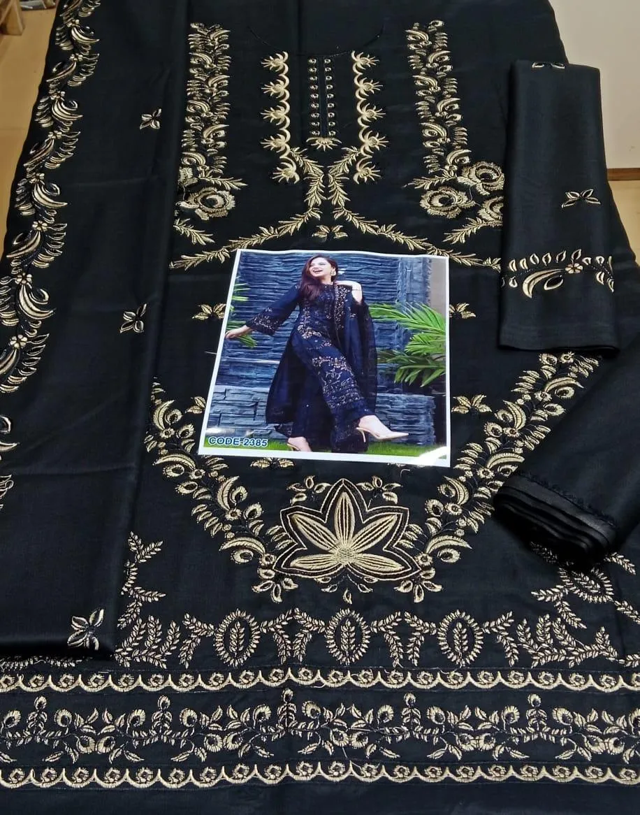 3 Pcs Women's Unstitched Embroidered Suit View Gallery - Pakistan