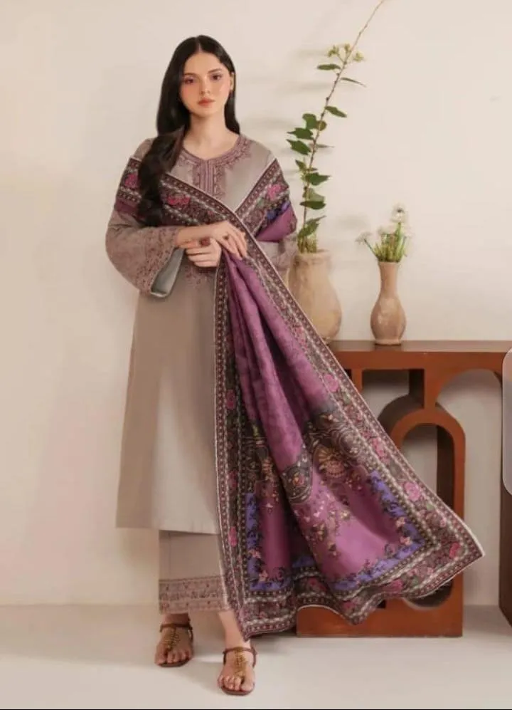 3 Pcs Women's Unstitched Embroidered Suit View Gallery - Pakistan