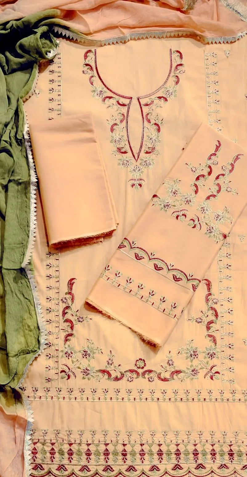 3 Pcs Women's Unstitched Embroidered Suit View Gallery - Pakistan