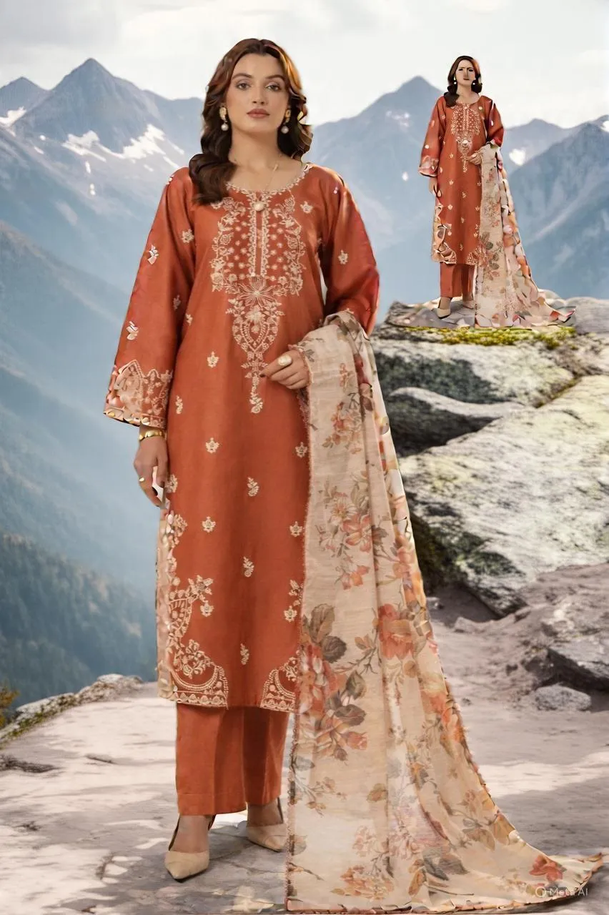 3 Pcs Women's Unstitched Embroidered Suit View Gallery - Pakistan