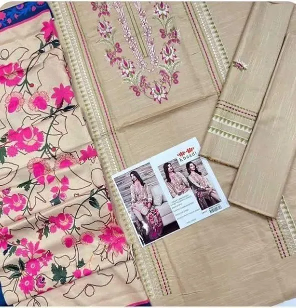 3 Pcs Women's Unstitched Embroidered Suit View Gallery - Pakistan