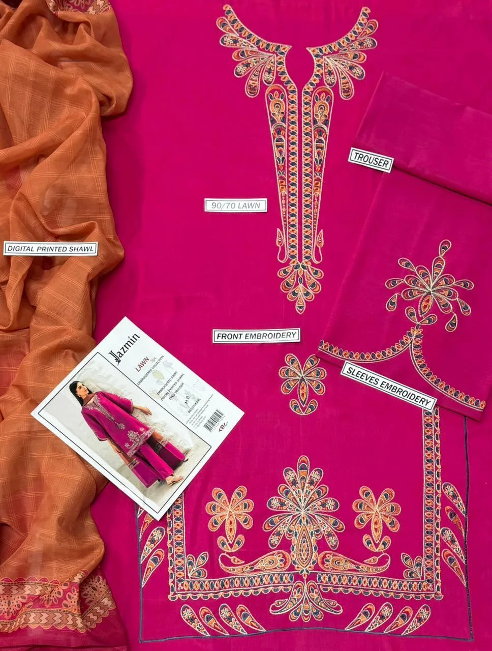 3 Pcs Women's Unstitched Embroidered Suit View Gallery - Pakistan