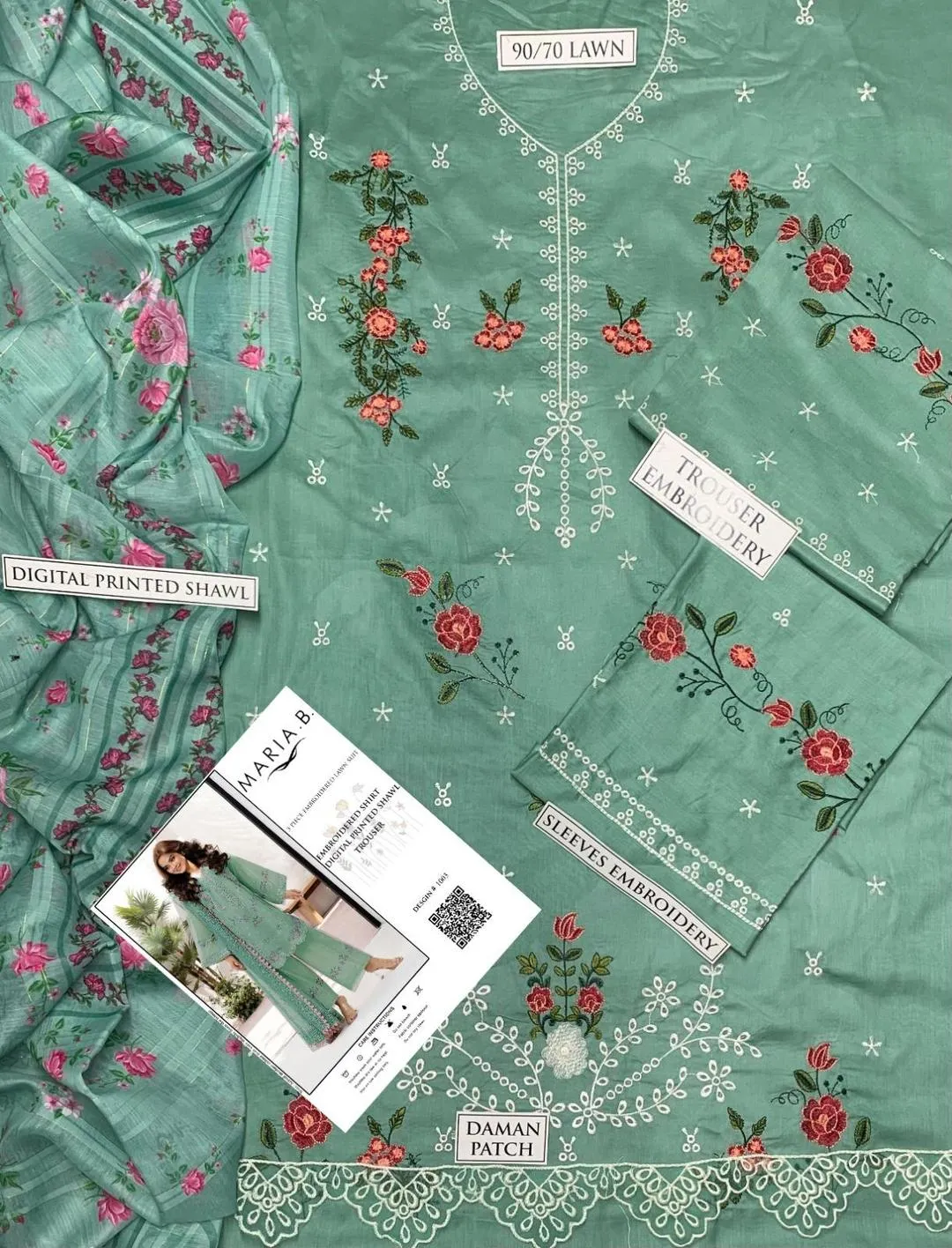 3 Pcs Women's Unstitched Embroidered Suit View Gallery - Pakistan