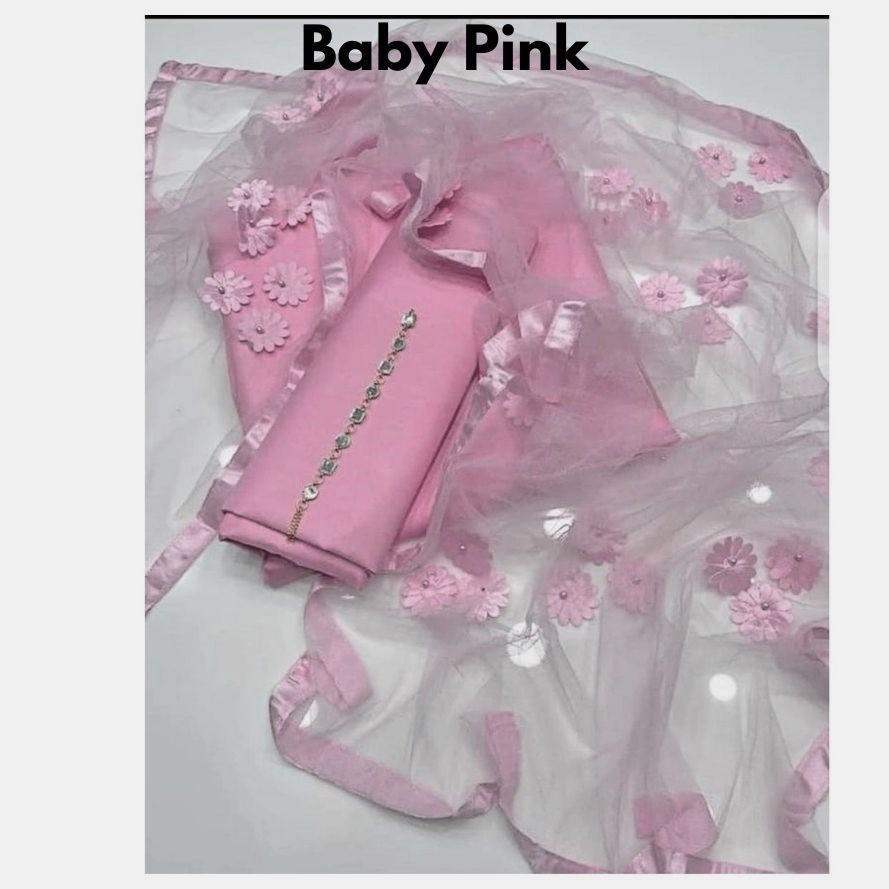 3 Pcs Women's Unstitched Katan Silk Plain Suit View Gallery - Pakistan