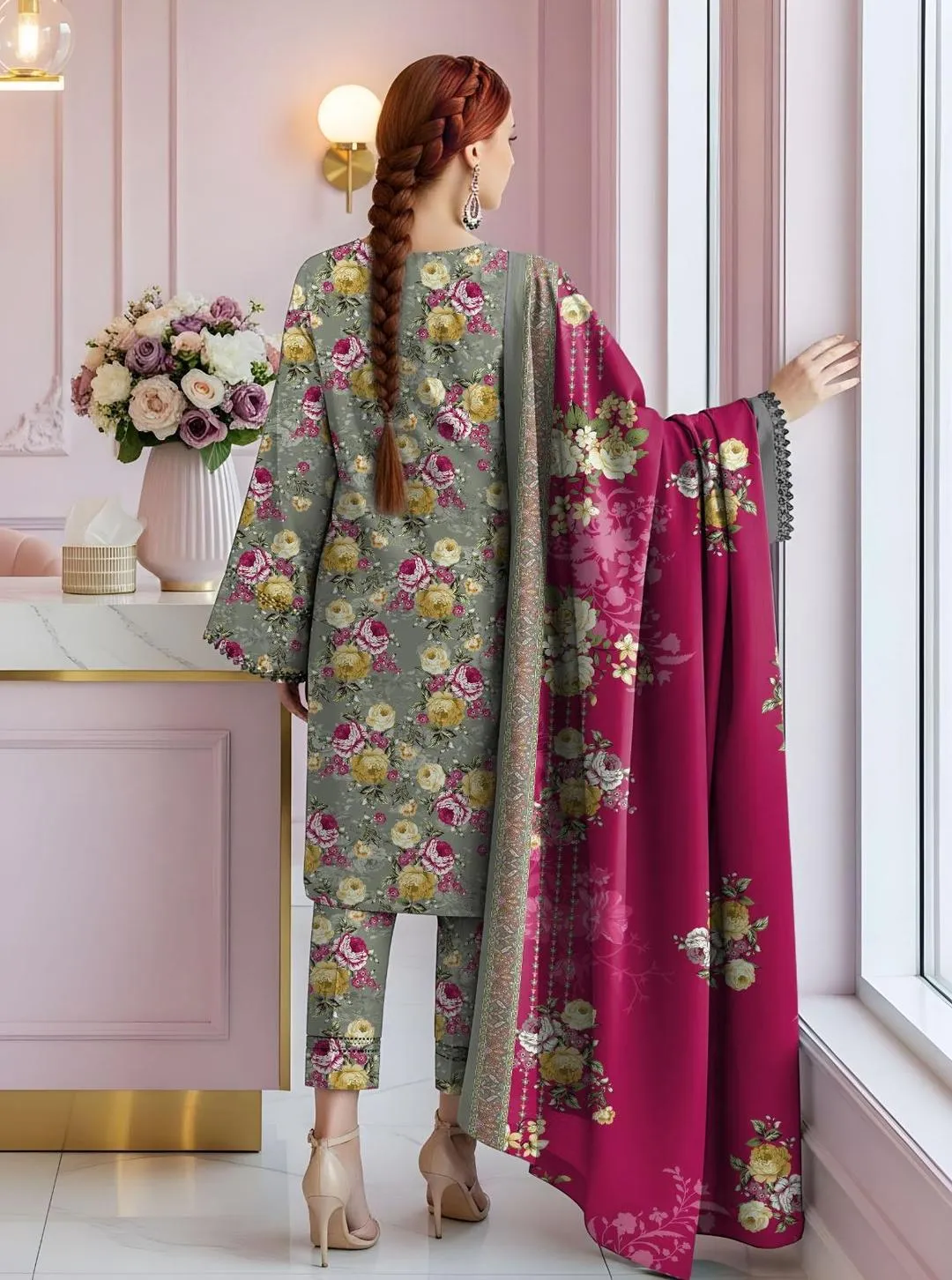 3 Pcs Women's Unstitched Printed Suit View Gallery - Pakistan