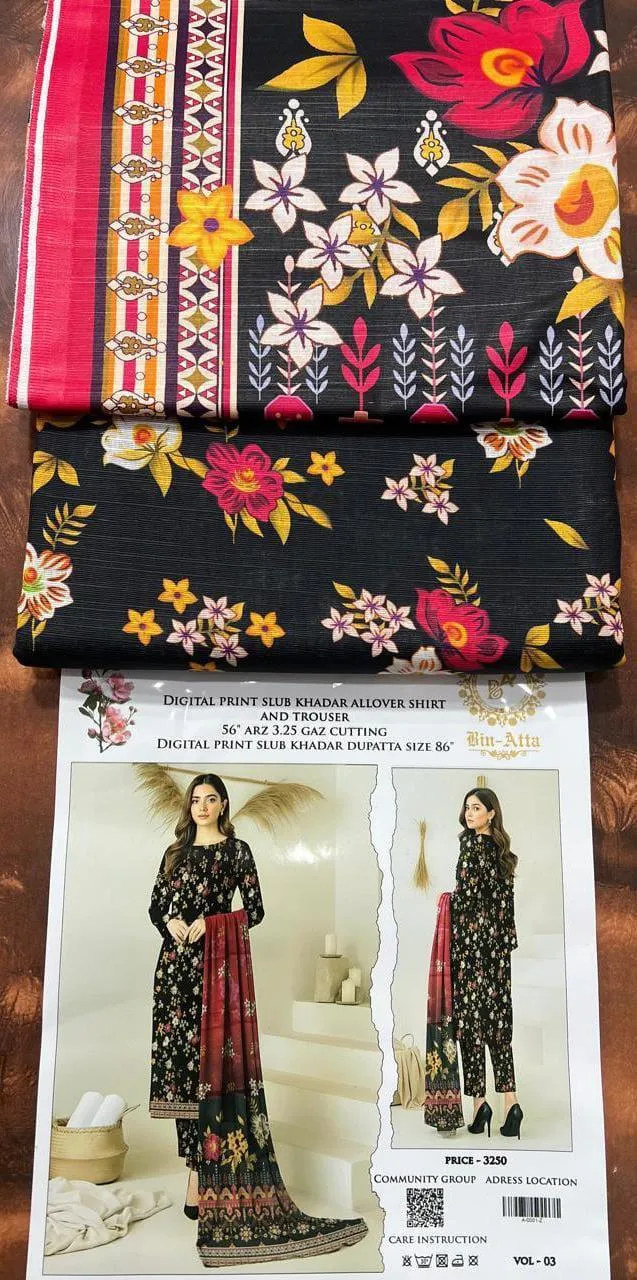 3 Pcs Women's Unstitched Printed Suit View Gallery - Pakistan