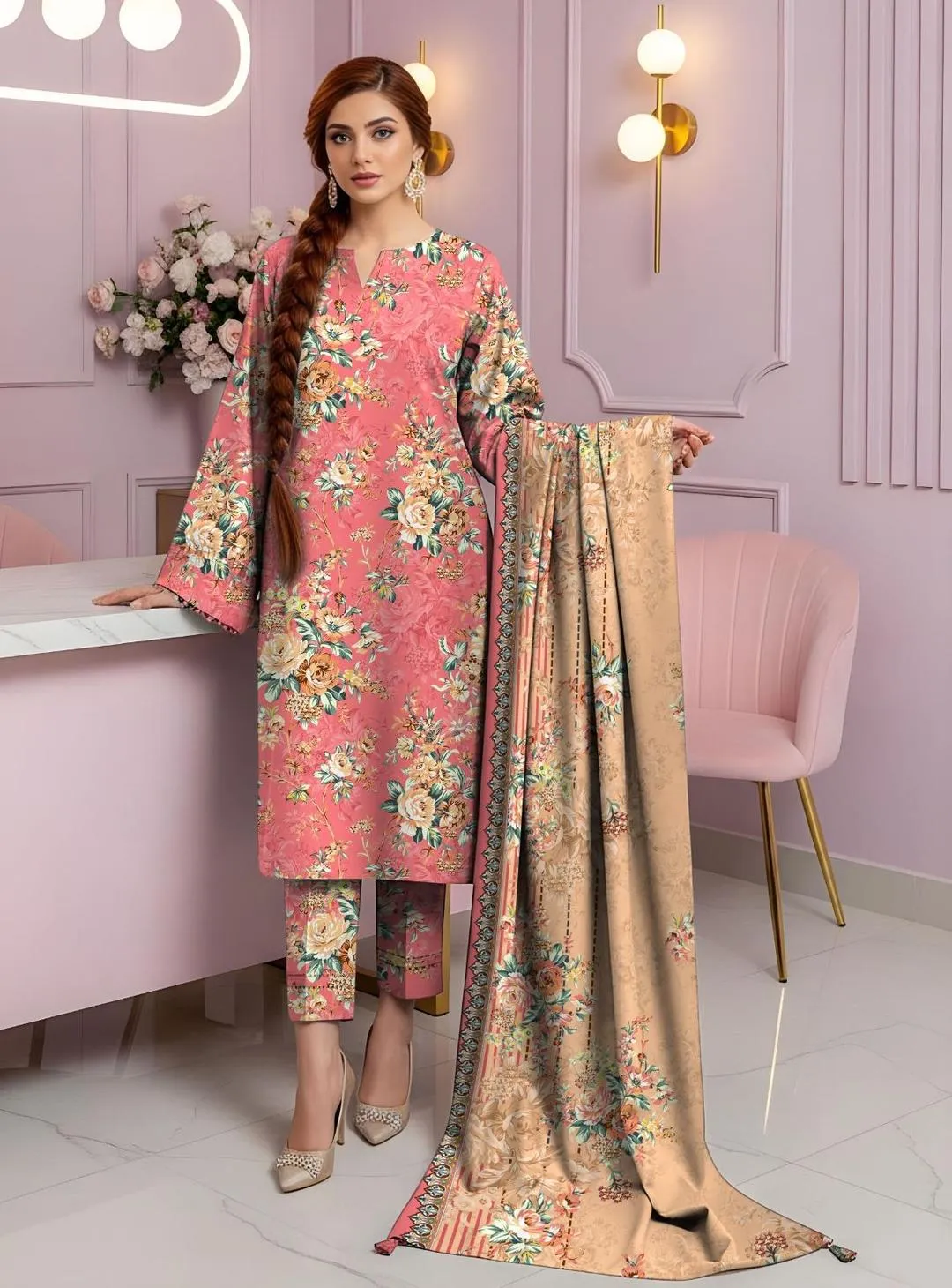 3 Pcs Women's Unstitched Printed Suit View Gallery - Pakistan