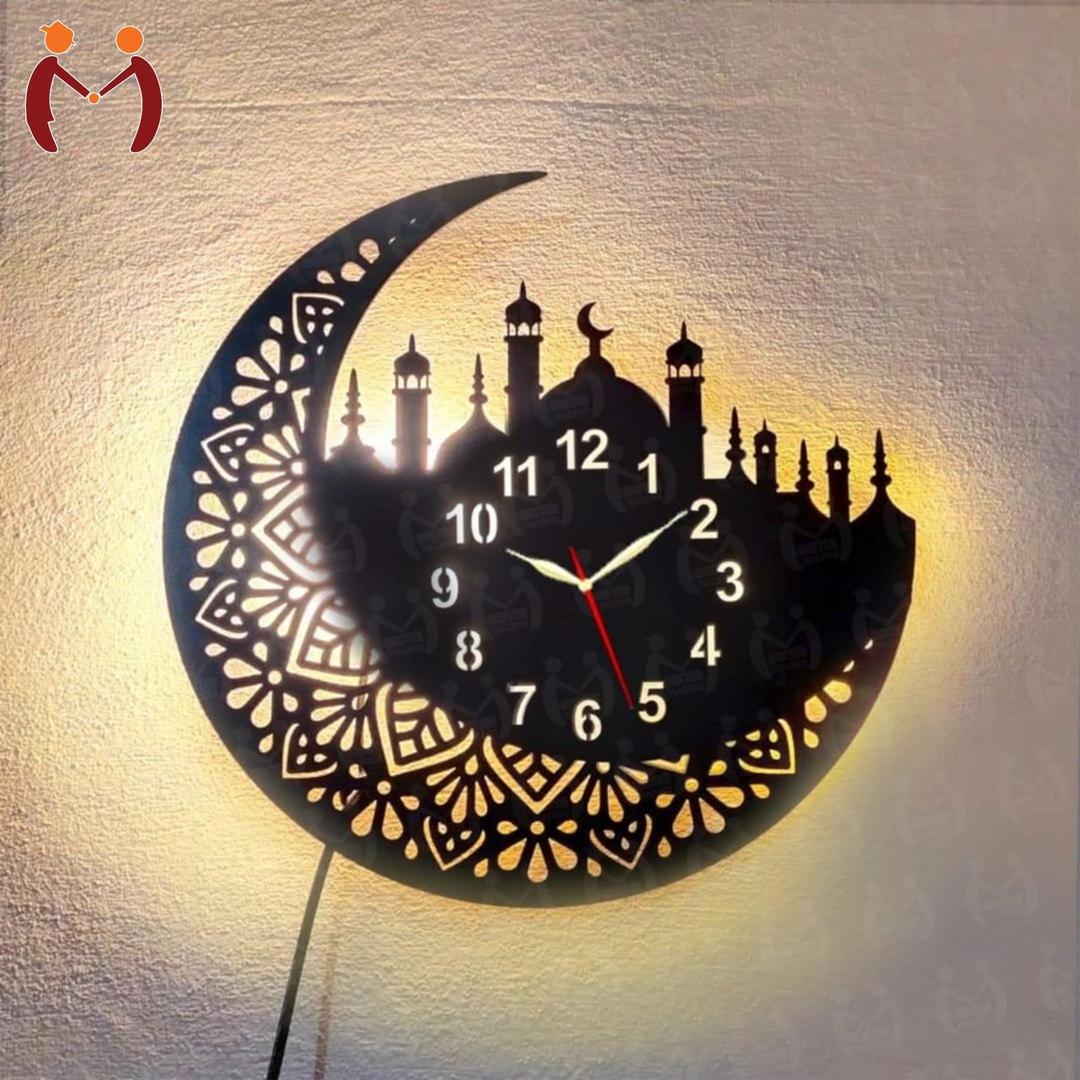 Islamic wooden clock with light - Online Shopping Pakistan