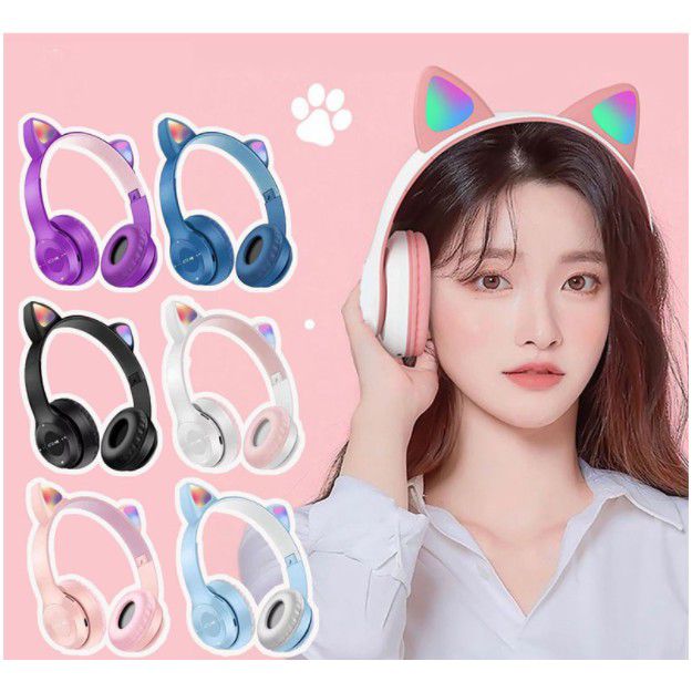 LED Cute Cat Ear Wireless Headphones – Purple Edition - Online Shopping Pakistan