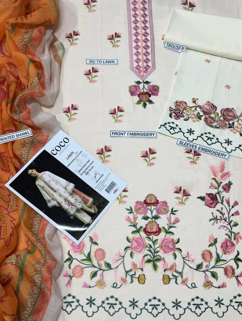 MOST TRENDING LAWN 3 Pcs Unstitched Embroidered Suit View Gallery - Pakistan