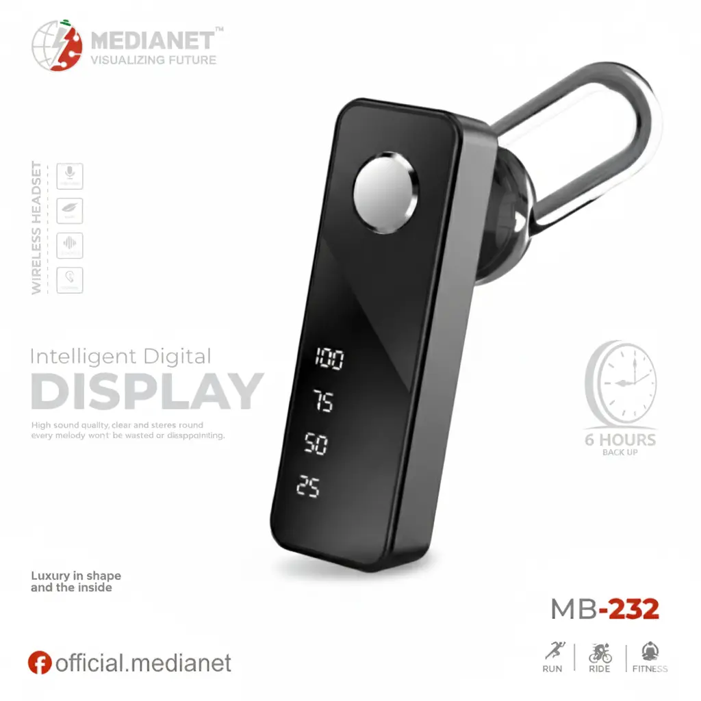 MEDIANET Wireless Bluetooth mb232 Headset w/ Mic | Clear Audio