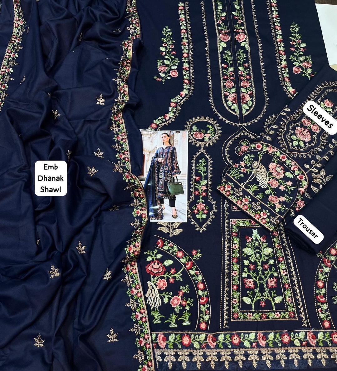 3 Pcs Women's Unstitched Embroidered Suit View Gallery - Pakistan