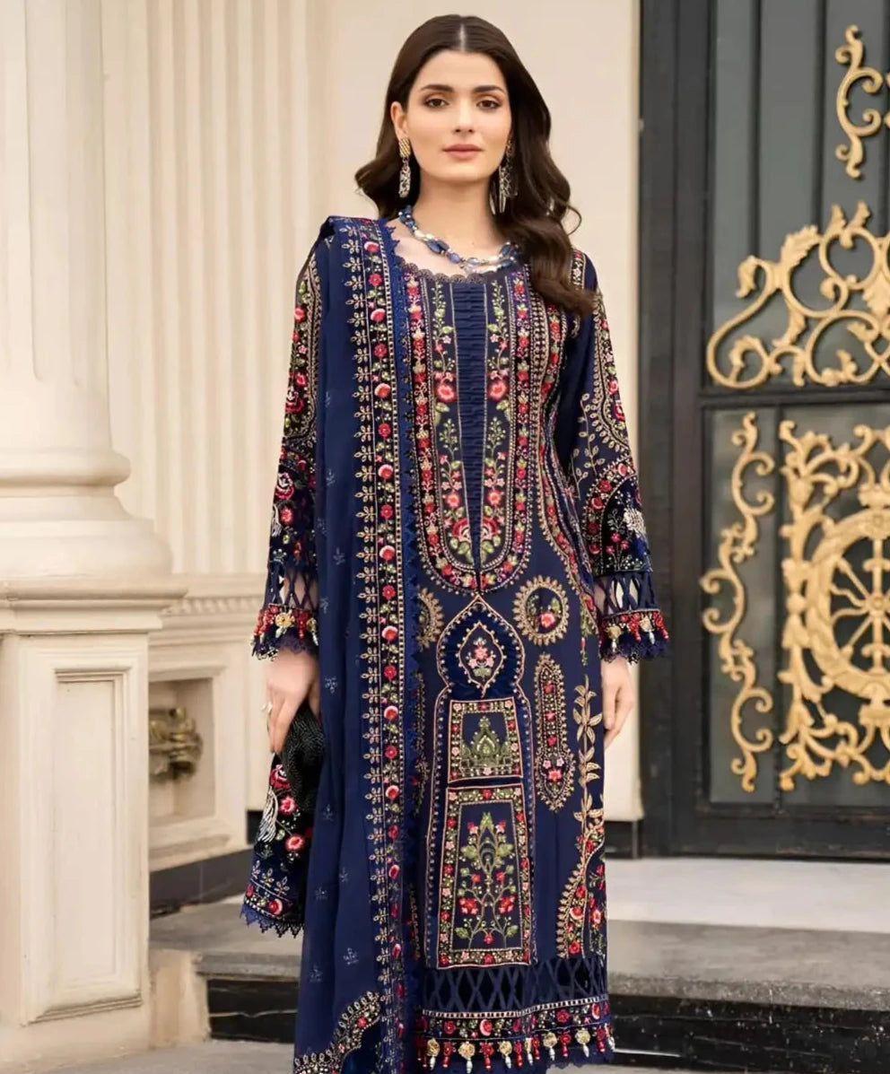 3 Pcs Women's Unstitched Embroidered Suit View Gallery - Pakistan