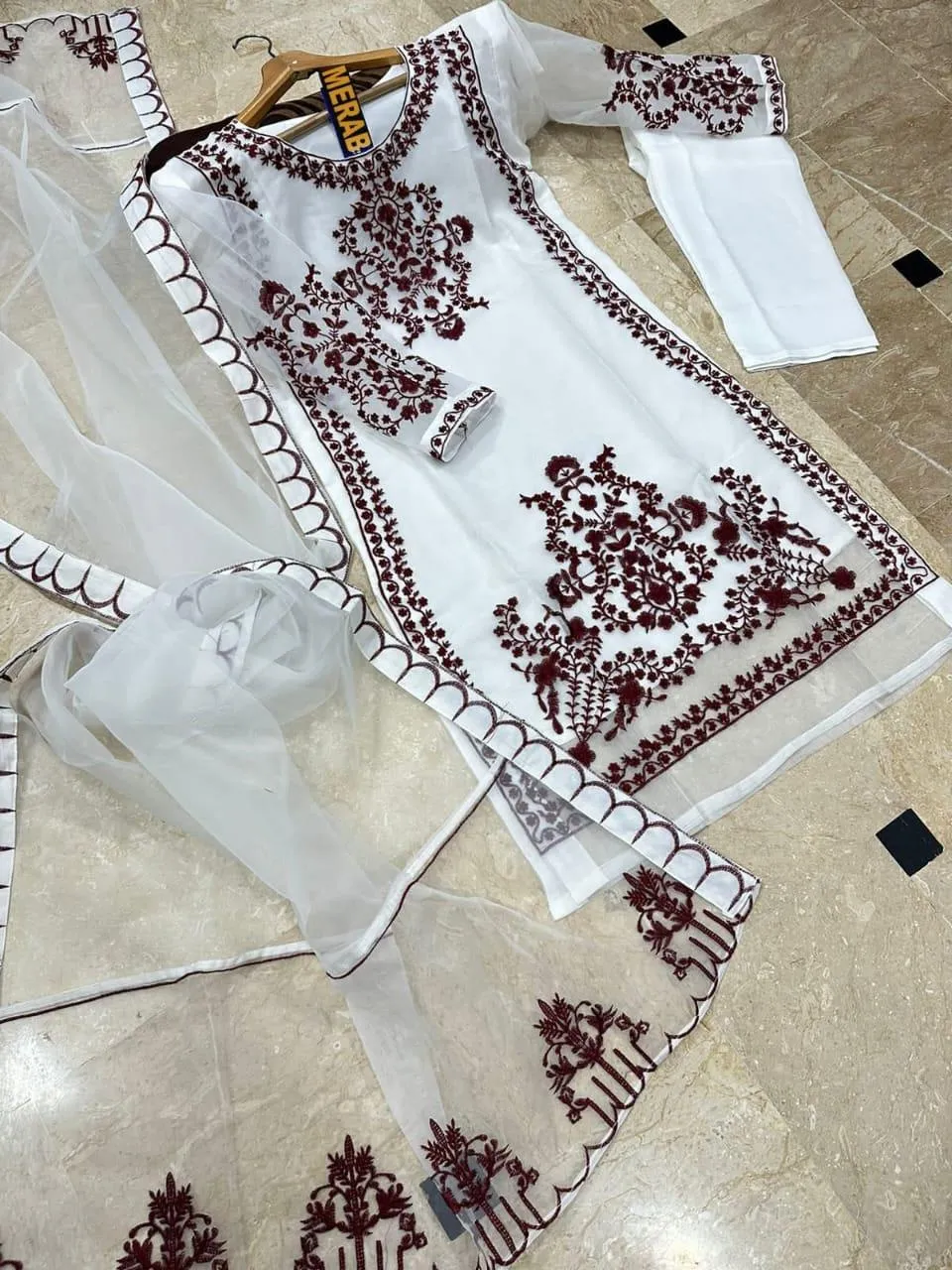 3 Pcs Women's Stitched Organza Embroidered Suit View Gallery - Pakistan