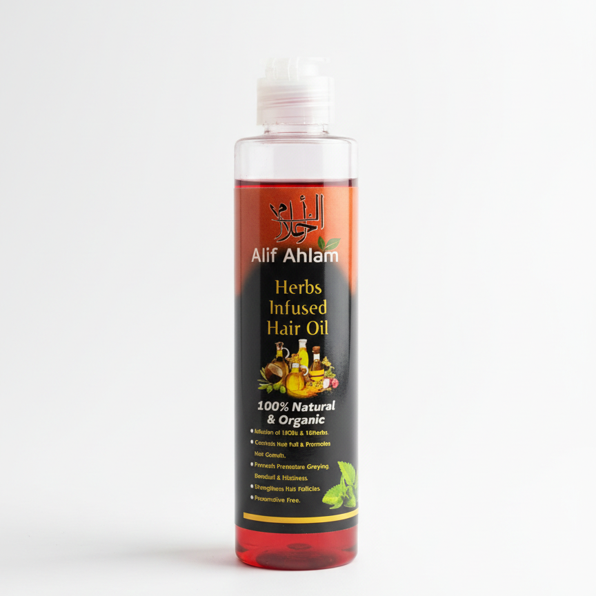 Alif Ahlam Pure Herbs Hair Oil | Natural Care & Hair Vitality | Wellness Boost Soft & Nourishing Formula | 150 ml View Gallery - Pakistan