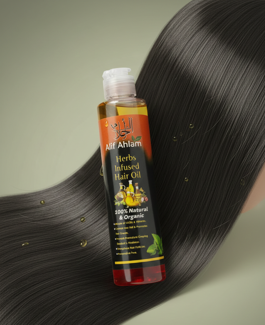Alif Ahlam Pure Herbs Hair Oil | Natural Care & Hair Vitality | Wellness Boost Soft & Nourishing Formula | 150 ml View Gallery - Pakistan