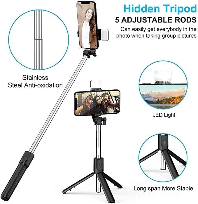 R1s Bluetooth Selfie Stick Tripod | With Remote & LED Light | Portable Phone Holder View Gallery - Pakistan