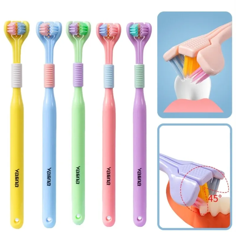 Three Sided Soft Hair Toothbrush Wrap Around Deep Cleaning Manual Toothbrush For Adults And Children Comfortable Grip