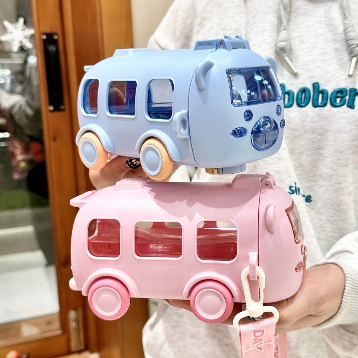 Imported 600ml Bus Water Bottle | Kids Cute Bus Shape | Strap, Sipper & Straw | Leakproof BPA Free (Random Colour) View Gallery - Pakistan