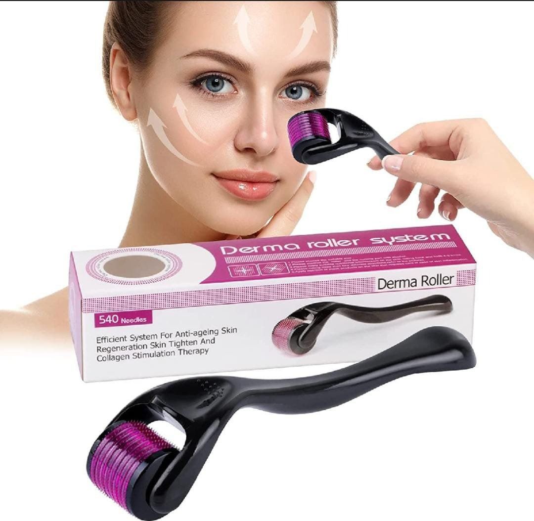 Derma Roller 0.5mm | 540 Micro Needles | Professional Microneedling for Face, Beard & Hair Growth View Gallery - Pakistan