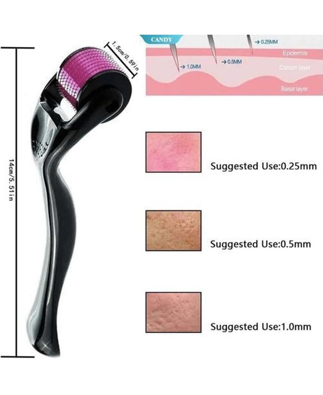 Derma Roller 0.5mm | 540 Micro Needles | Professional Microneedling for Face, Beard & Hair Growth View Gallery - Pakistan