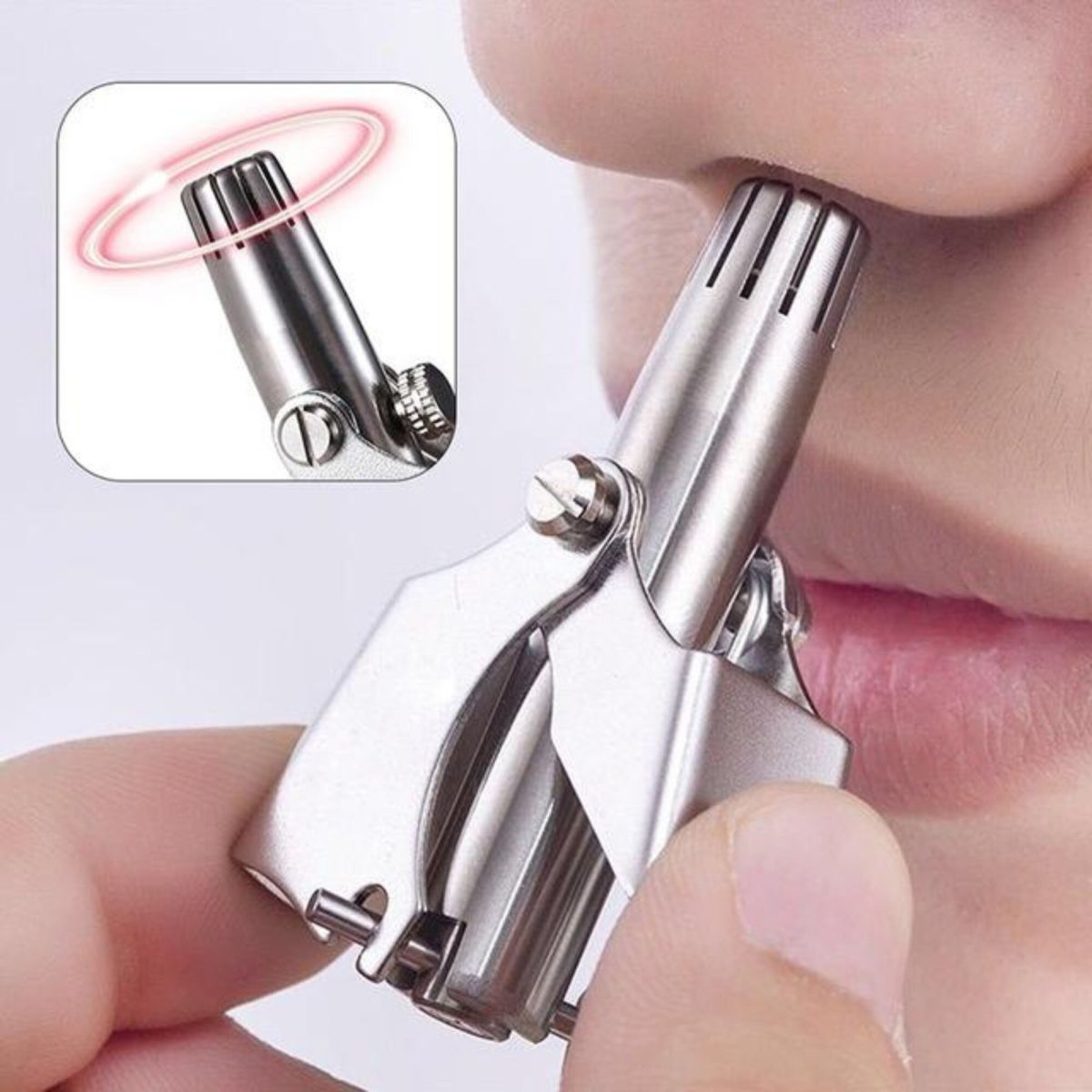 Mini Portable Stainless Steel Nose Hair Trimmer | Manual Grooming Tool | Safe & Durable View Gallery - Pakistan