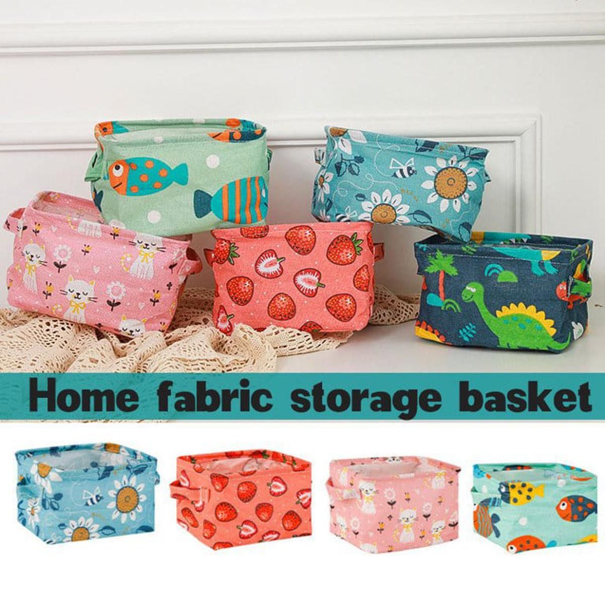 Foldable Desktop Storage Basket | Waterproof Cotton Linen Organizer | Mini Square with Handles (Random Colour And Design) View Gallery - Pakistan