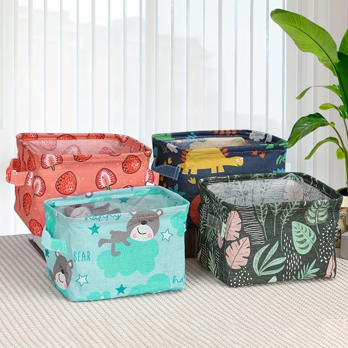 Foldable Desktop Storage Basket | Waterproof Cotton Linen Organizer | Mini Square with Handles (Random Colour And Design) View Gallery - Pakistan
