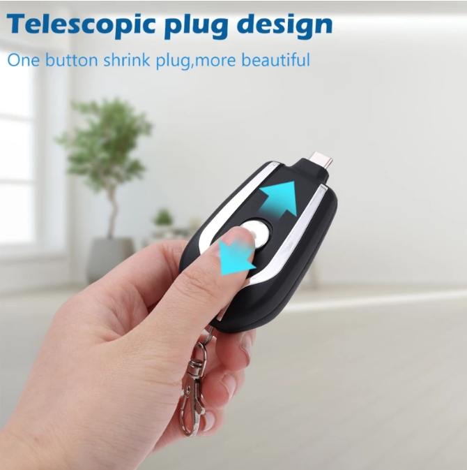 Portable Keychain Power Bank With Telescopic Plug Design And One Button Shrink Feature For iPhone - Without Cable | (Random Colour) View Gallery - Pakistan