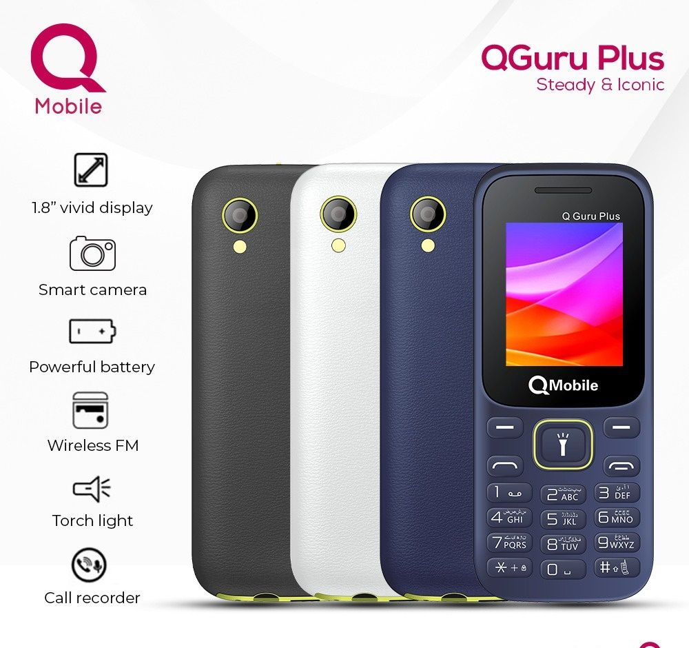QMobile Guru Plus 1.8 Inch LCD PTA Approved Mobile With 1000mAh Battery Dual SIM Smart Digital Camera And Bluetooth (Random Color)