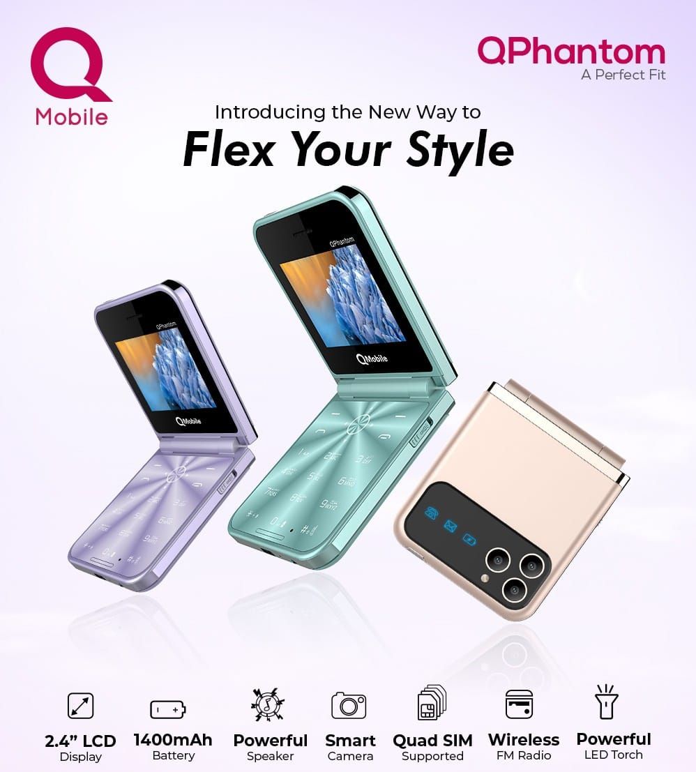 QMobile Phantom Fold 2.4 Inch Display PTA Approved Mobile With 1400mAh Battery 4 SIM Support And Type C Charger (Random Color) View Gallery - Pakistan
