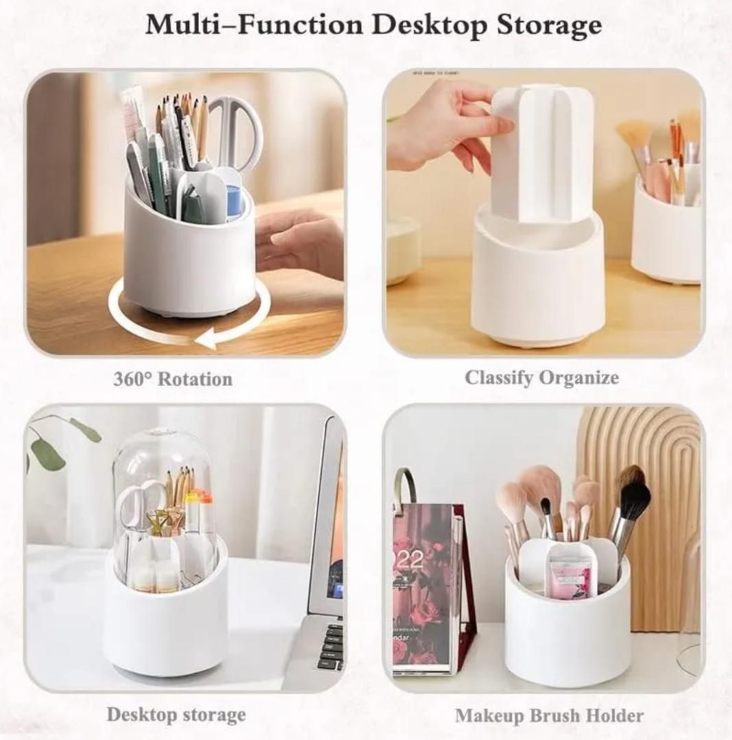 Makeup Brush Holder Organizer With Lid 360° Rotating Dustproof Printed Hard Box For Neat And Stylish Storage View Gallery - Pakistan