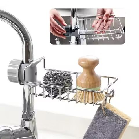 Stainless Steel Adjusting Multifunctional Kitchen Faucet Sponge Holder Durable And Convenient Storage Solution For Everyday Use View Gallery - Pakistan