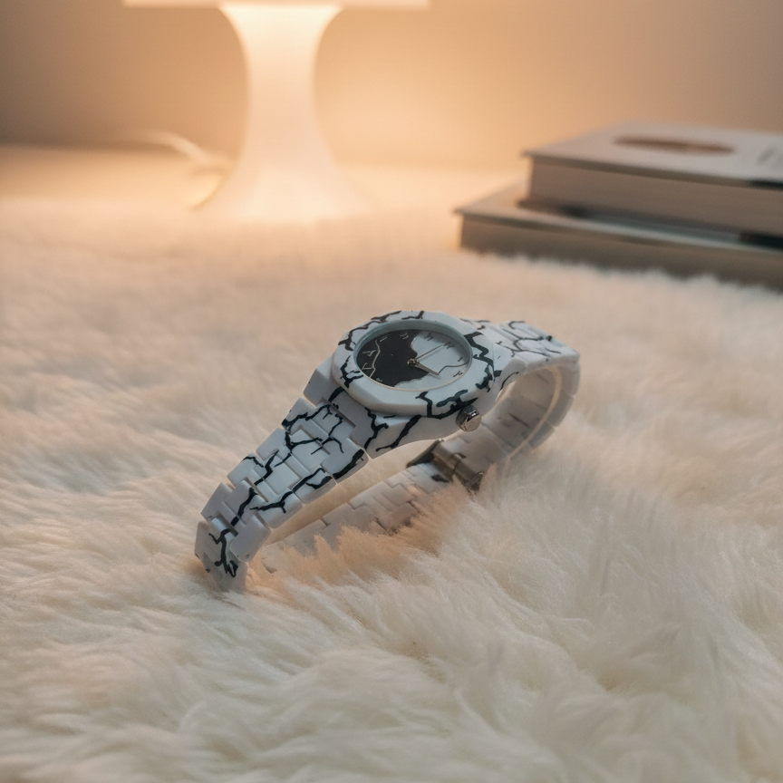 White & Black Minimalist Watch with Arabic Numerals | Durable Resin Strap, Octagonal Bezel, Unisex Luxury Aesthetic Timepiece for Casual & Formal Wear - Limited Edition Series View Gallery - Pakistan