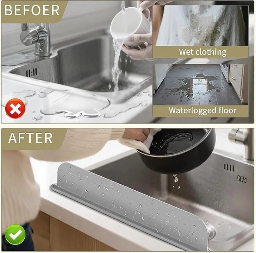 Silicone Sink Splash Guard with Suction Cups | Flexible Water Stopper for Kitchen & Bathroom Sinks | Prevents Splashes & Spills (Random Color) View Gallery - Pakistan