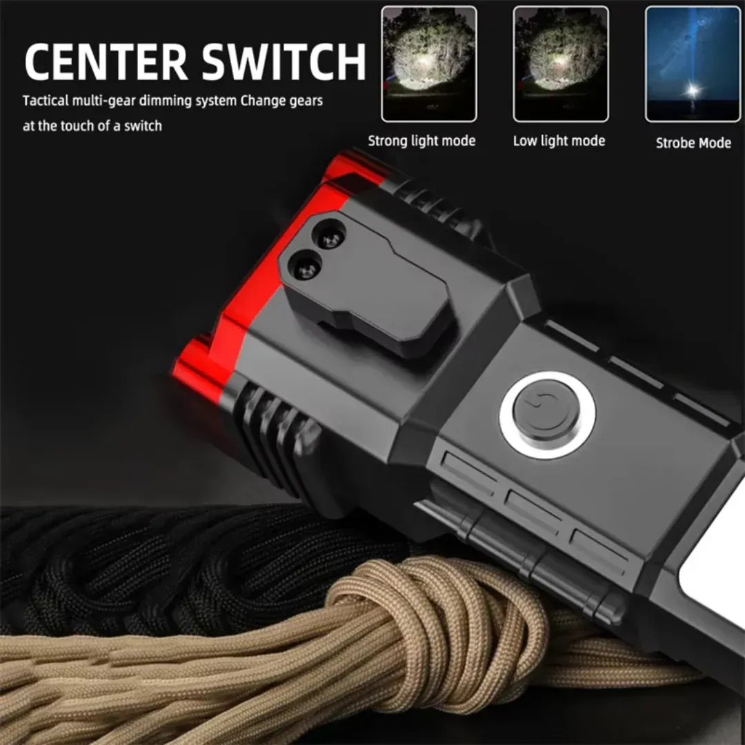 High Power LED Torch Light Rechargeable Flashlight With Tactical Hammer And Power Bank Providing Strong Brightness (Random Color) View Gallery - Pakistan