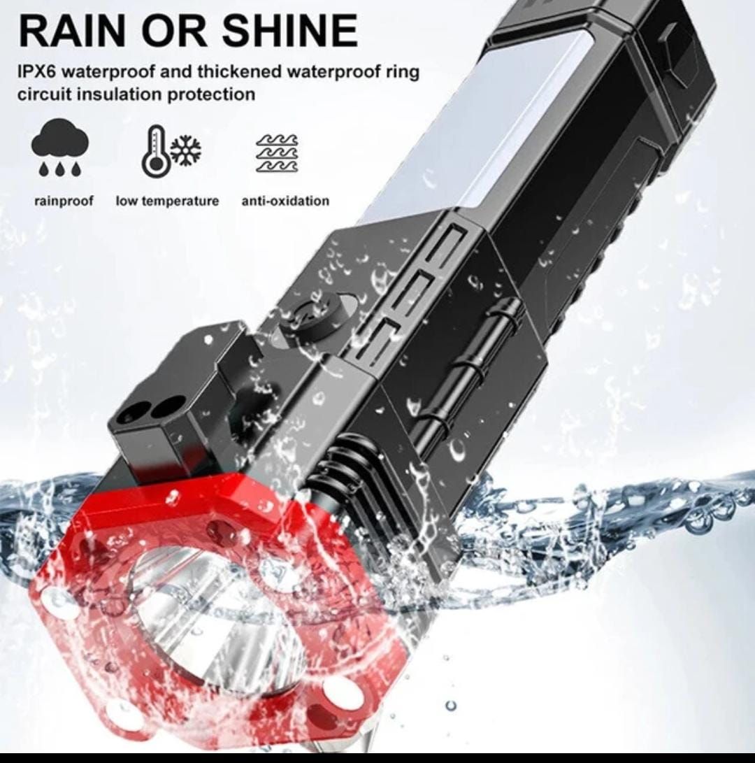 High Power LED Torch Light Rechargeable Flashlight With Tactical Hammer And Power Bank Providing Strong Brightness (Random Color) View Gallery - Pakistan