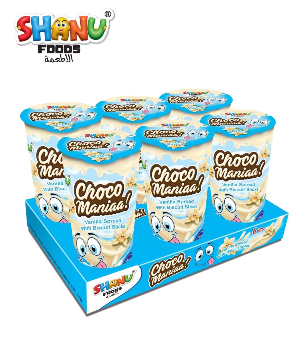 Shanu Foods Choco Maniaa | Chocolate Spread with Biscuit Sticks | 6 Cups | 7 Sticks in 1 Cup View Gallery - Pakistan