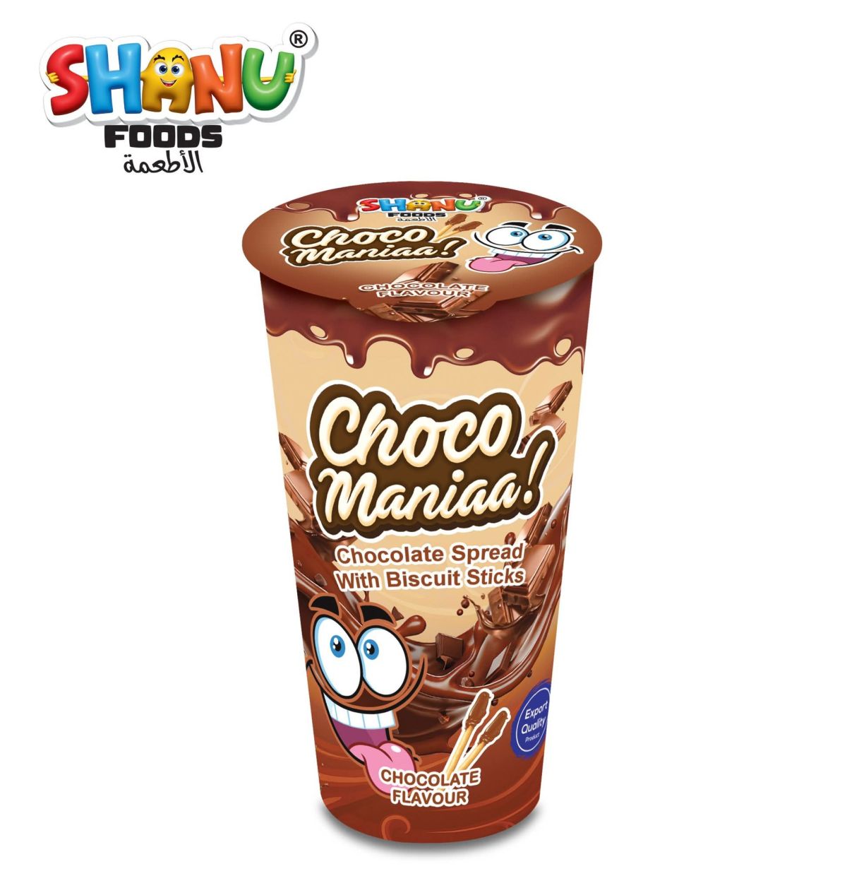 Shanu Foods Choco Maniaa | Chocolate Spread with Biscuit Sticks | 6 Cups | 7 Sticks in 1 Cup View Gallery - Pakistan