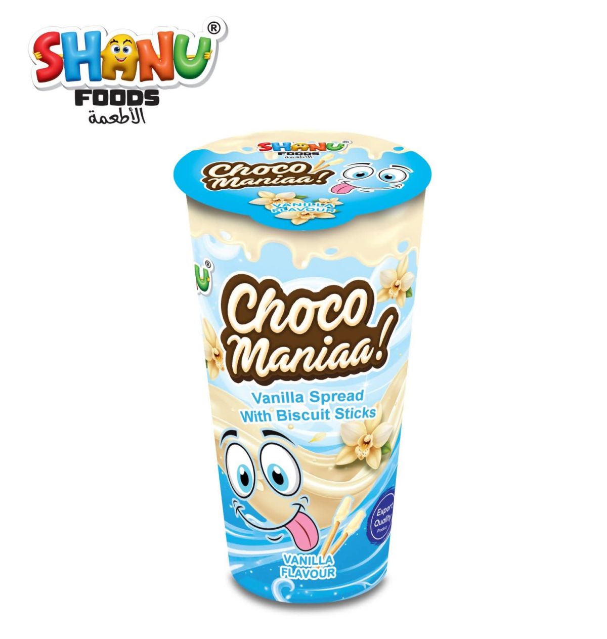 Shanu Foods Choco Maniaa | Chocolate Spread with Biscuit Sticks | 6 Cups | 7 Sticks in 1 Cup View Gallery - Pakistan