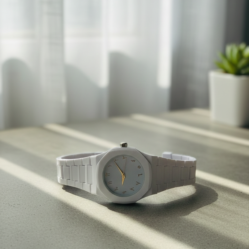 Elegant Minimalist Watch with Eastern Arabic Numerals & Integrated Octagonal Bezel Case - Modern Architectural Style Unisex Timepiece ( Without box ) View Gallery - Pakistan