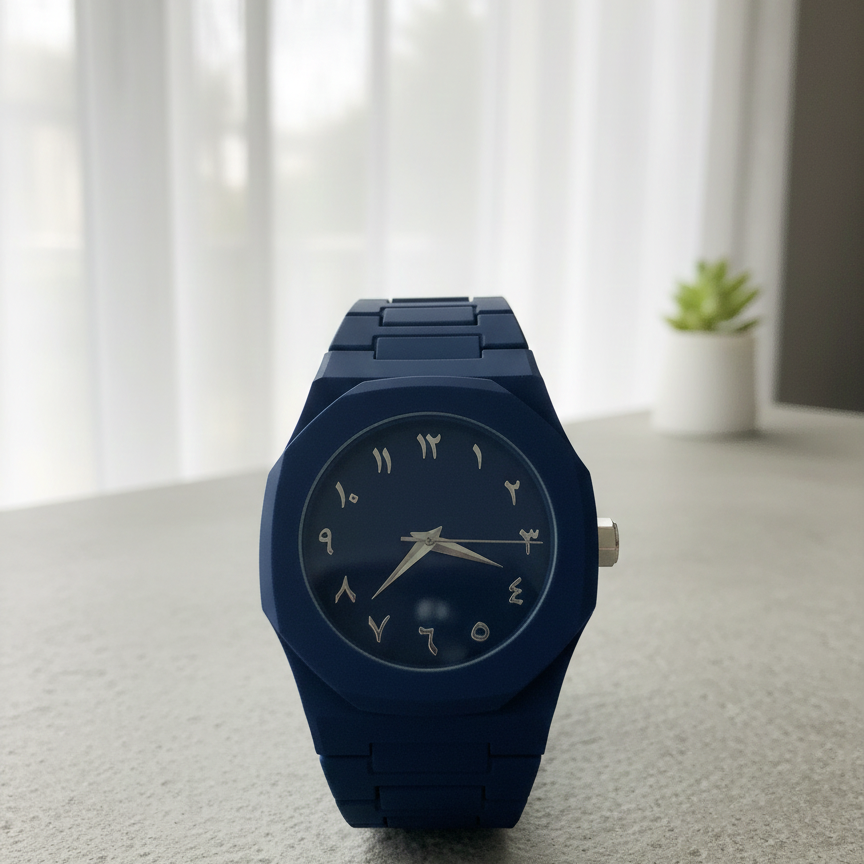 Elegant Minimalist Watch with Eastern Arabic Numerals & Integrated Octagonal Bezel Case - Modern Architectural Style Unisex Timepiece ( Without box ) View Gallery - Pakistan