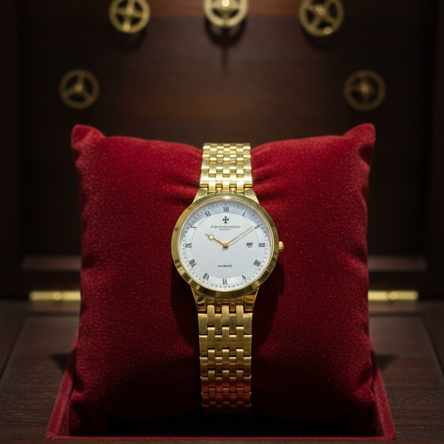 Classic Gold-Plated Men's Quartz Watch - Luxury Inspired Vacheron & Longines Style Dress Watches with Date Display & Link Bracelet (Without Box) View Gallery - Pakistan