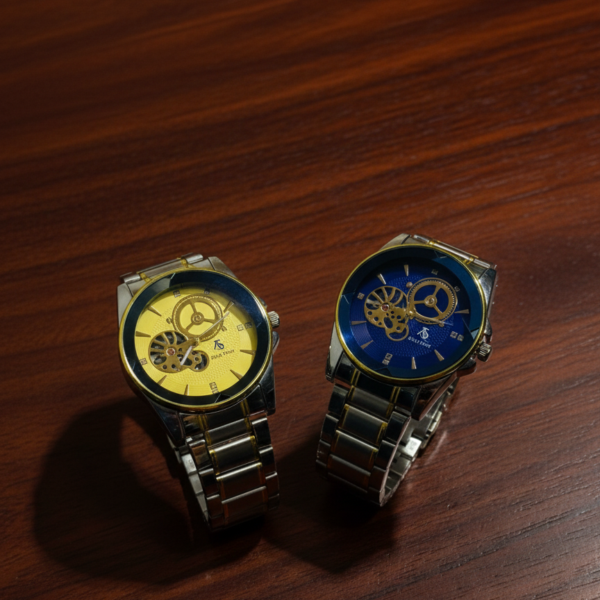 Luxury Men’s Skeleton Automatic Watch - Two-Tone Stainless Steel Bracelet, Open Heart Mechanical Dial, View Gallery - Pakistan