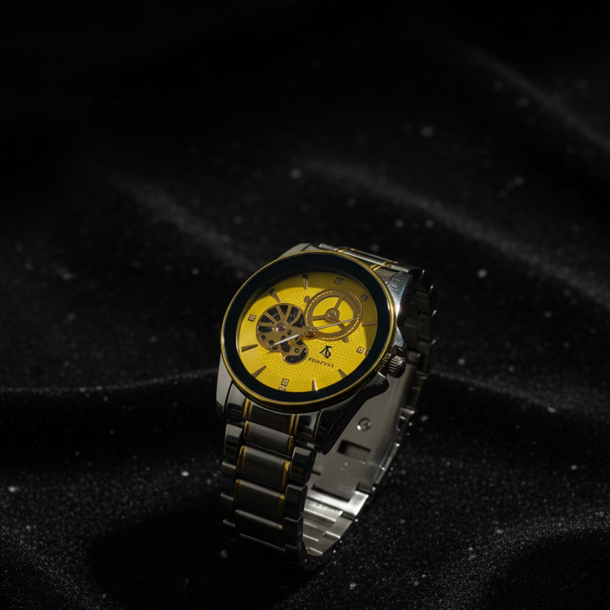 Luxury Men’s Skeleton Automatic Watch - Two-Tone Stainless Steel Bracelet, Open Heart Mechanical Dial, View Gallery - Pakistan