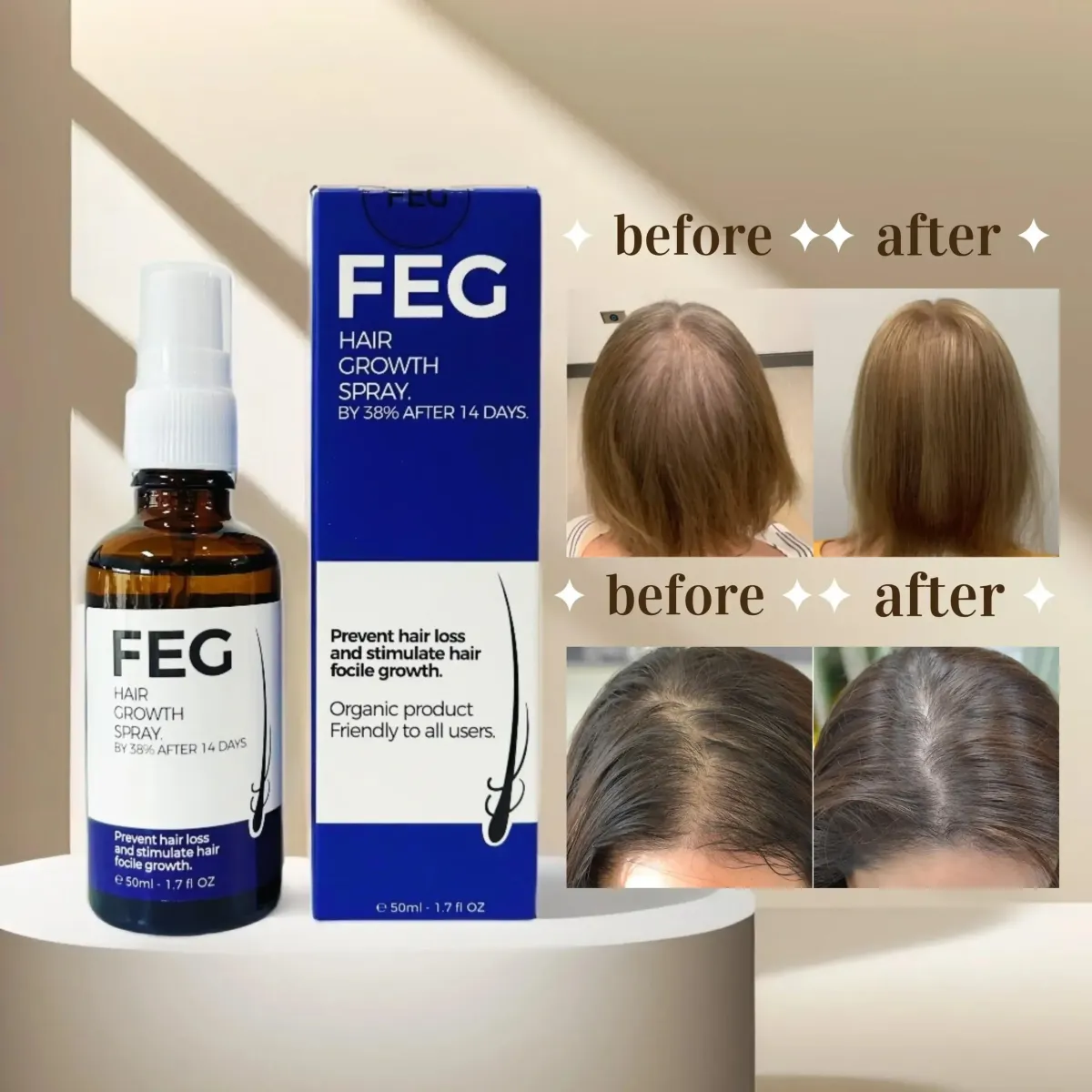 FEG Plus Hair Growth Spray Stimulate Follicles Reduce Hair Fall And Encourage Thicker Healthier Hair - 50ML View Gallery - Pakistan