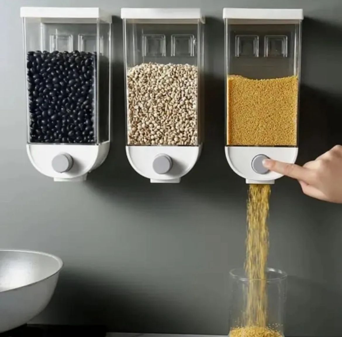 1Pc 1500ml Self-Adhesive Grain Dispenser | Wall Mounted Rice & Grain Storage Box | Kitchen Food Organizer Container | Dry Fruit Dispenser View Gallery - Pakistan