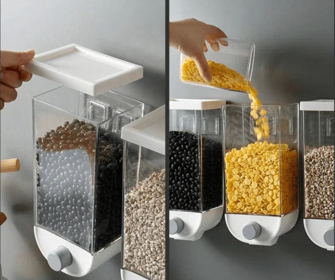 1Pc 1500ml Self-Adhesive Grain Dispenser | Wall Mounted Rice & Grain Storage Box | Kitchen Food Organizer Container | Dry Fruit Dispenser View Gallery - Pakistan