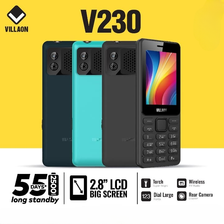 Villaon V230 2.8 Inch QVGA Dual SIM PTA Approved Mobile With Removable 2500mAh Battery (Random Color)